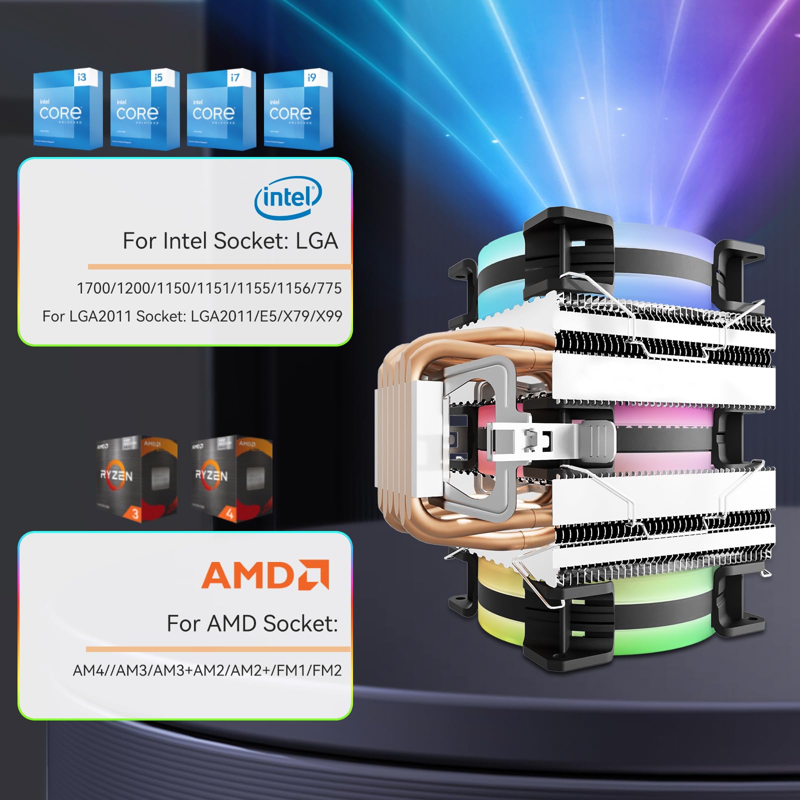 CPU Cooler 6 Heatpipes 4 pinos PWM RGB PC Quiet Intel LGA 1700 775